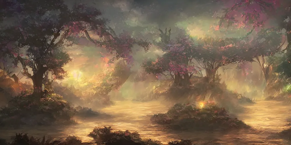 Image similar to a beautiful fantasy scene by yuumei art