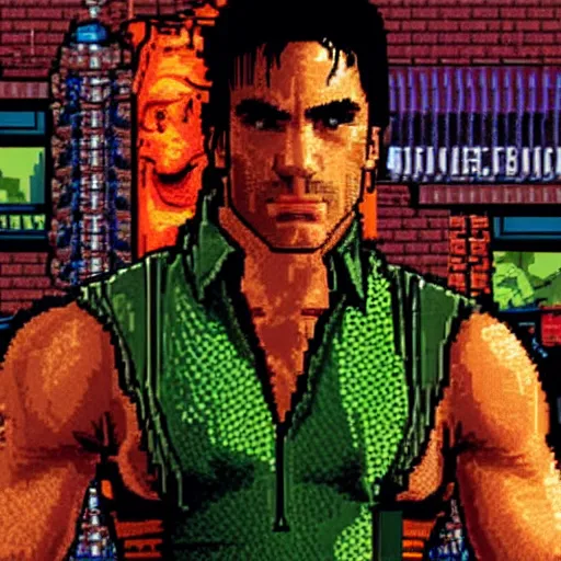 Image similar to portrait of daniel day - lewis in double dragon video game splash screen