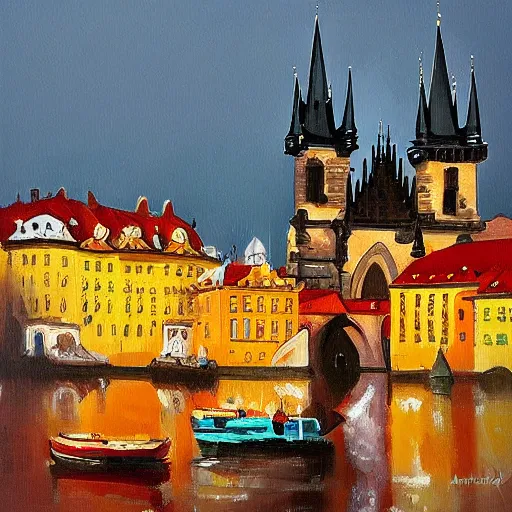 Image similar to painting Prague by style Antoine Blanchard