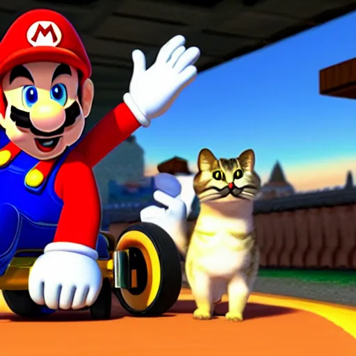 Image similar to a picture of super mario as cat peach, in mario kart