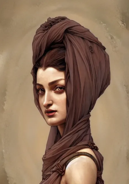 Image similar to sansa mummy of death brown, intricate, elegant, highly detailed, digital painting, artstation, concept art, smooth, sharp focus, illustration, art by artgerm and greg rutkowski and alphonse mucha and william - adolphe bouguereau