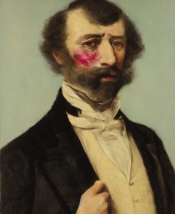 Image similar to portrait of a gentleman with color smeared in the face