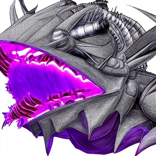 Image similar to detailed mawshot of a beautiful stunning anthropomorphic hot robot mecha female dragon, silver sharp streamlined armor, fuchsia flesh, dragon art, furry art, vore, glowing purple eyes, furaffinity, DeviantArt, Eka's Portal, G6