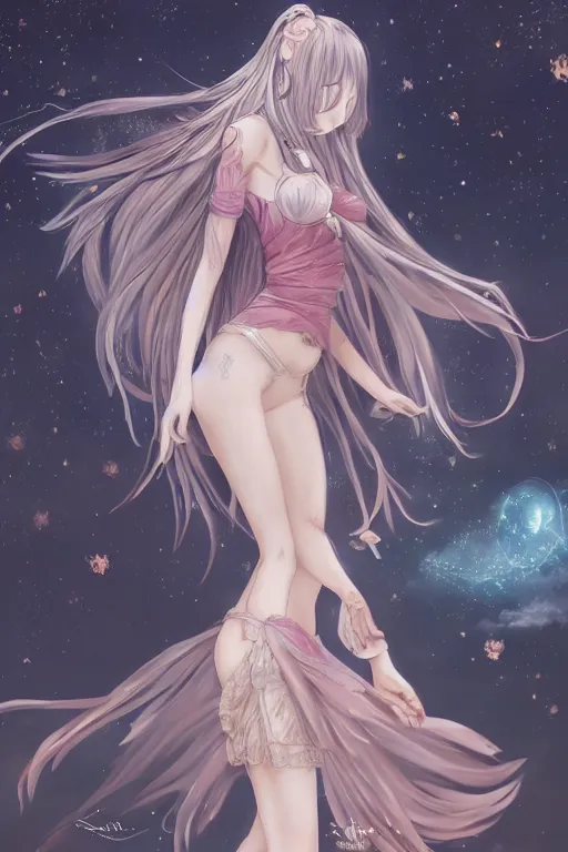 Prompt: Adult anime style girl on the moon waving, fantasy, intricate, elegant, highly detailed, digital painting, 4k, HDR, concept art, smooth, sharp focus, illustration, art by Serafleur