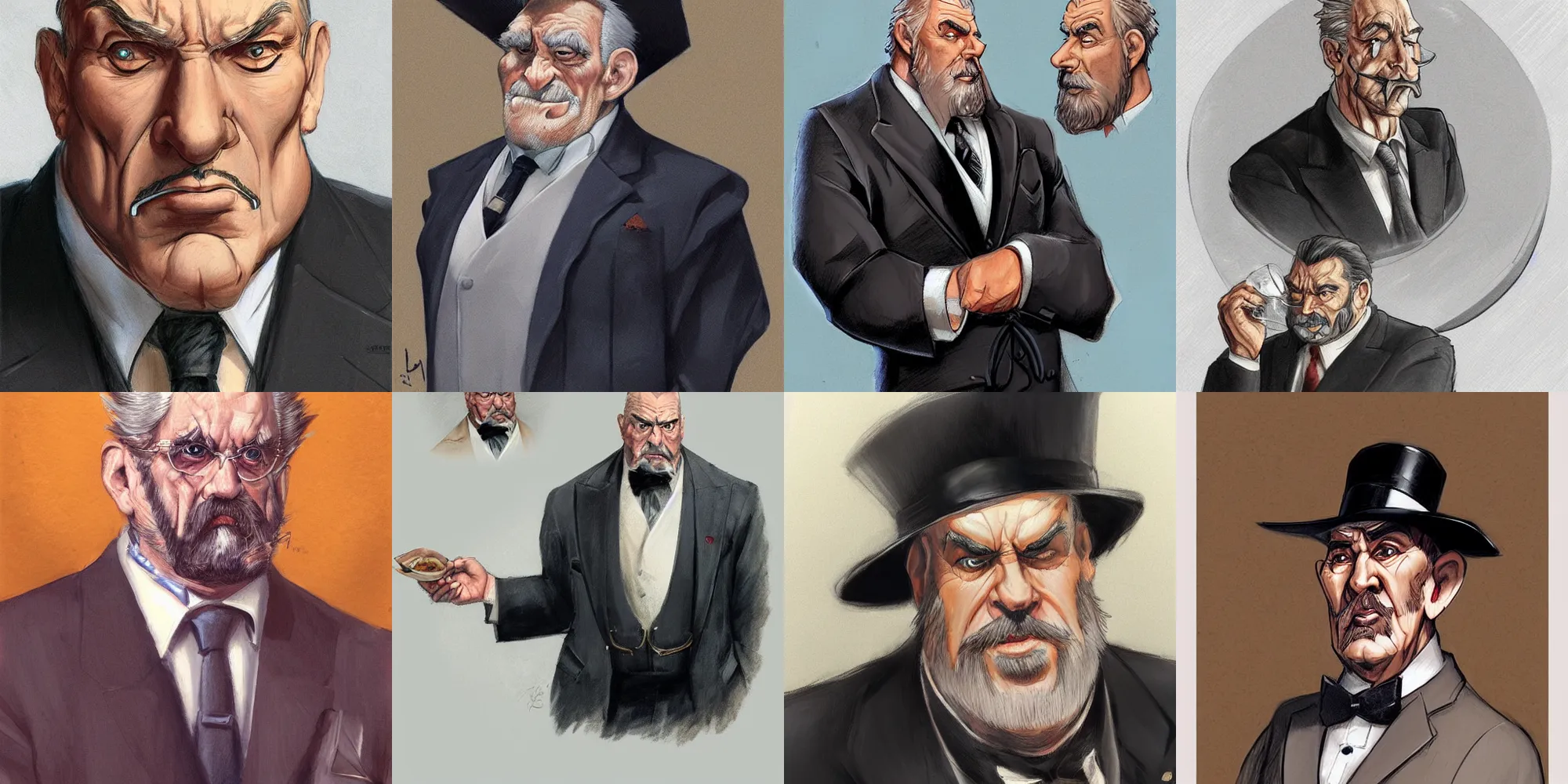 Prompt: a portrait of a stern, elegantly dressed, heavy set older man with a round face and a salt and pepper goatee by jesper ejsing, official fanart behance hd artstation