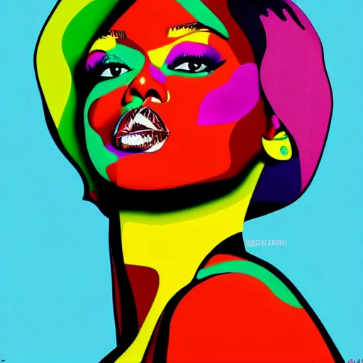 Image similar to rainbow tyra banks. pop art