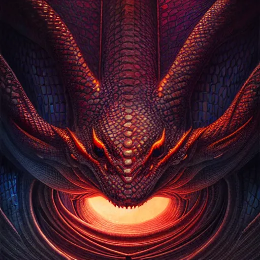 Image similar to uhd photorealistic dark scifi illustration of the dragon scales of justice. cinematic lighting, in the style of akira toriyama, beksisnski, amano and karol bak, fantasy, hyperdetailed.