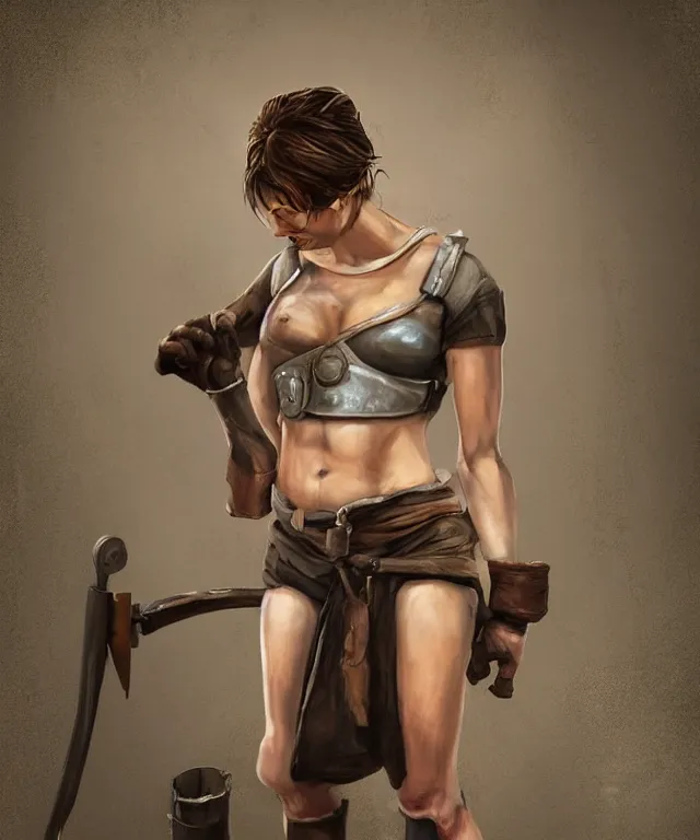 Image similar to the introverted female half - keplie blacksmith. her body is one half human - one half taking after her non - human ancestor. trending on artstation deviantart pinterest hyper detailed photorealistic hd 8 k post - processing high resolution