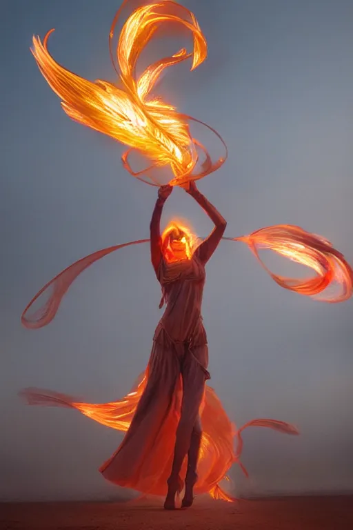 Prompt: swirly fire dancer in the wind by artgem and greg rutkowski, light cone, reimagined by industrial light and magic