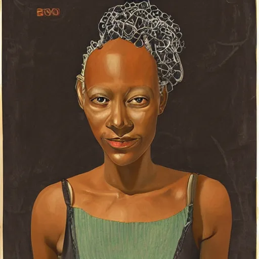 Prompt: a portrait of a female android by sonia boyce