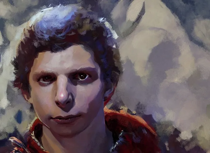 Image similar to a highly detailed beautiful portrait of michael cera as kratos, by gregory manchess, james gurney, james jean