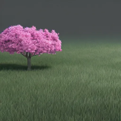 Prompt: Furry trees in a flowery meadow, 4K octane render, volumetric lighting