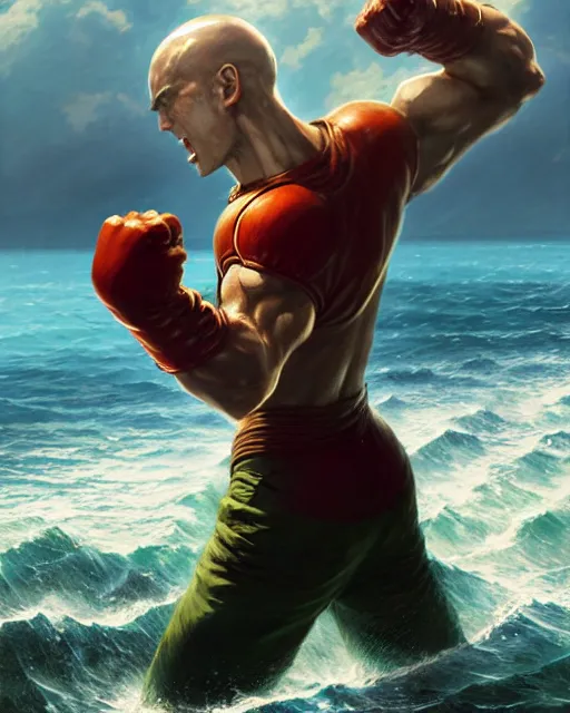 Prompt: gigachad luigi fighting like one punch man in ocean, fantasy character portrait, ultra realistic, full body concept art, intricate details, highly detailed by greg rutkowski, ilya kuvshinov, gaston bussiere, craig mullins, simon bisley