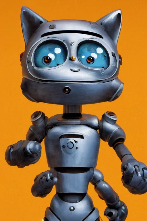 Image similar to a cute cat robot, painted by wally wood and matt jefferies, trending on artstation, steam punk, bright macro view pixar, award - winning, blueprint, chillwave, realism