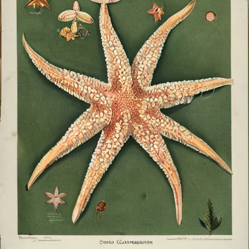 Prompt: vintage botanical illustration of starfish flower