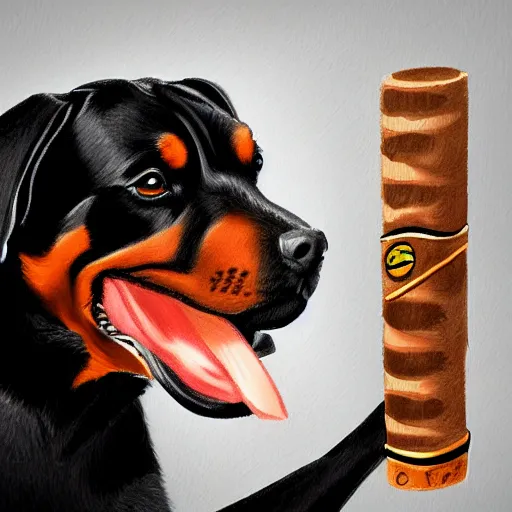 Prompt: rottweiler smoking a cigar, stylized, digital painting