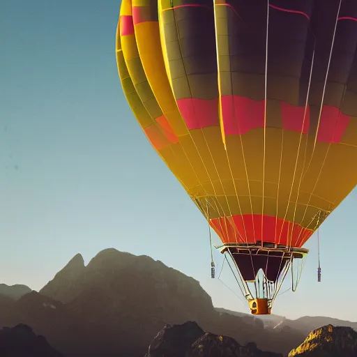 Prompt: a futuristic bauhaus neo solar punk civilization hot air balloon carrying a sign that says'have a beautiful day ', yellow calibri font, golden hour, photography, award - winning, hyper detailed, 4 k, smooth, sharp focus, trending