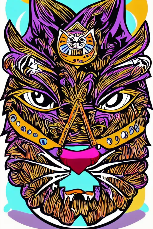 Image similar to Portrait of a cat as a Mexican wrestler in a mask, sticker, colorful, illustration, highly detailed, simple, smooth and clean vector curves, no jagged lines, vector art, smooth