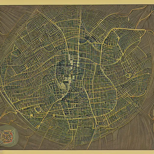 Prompt: very detailed and intricate grotosque jakarta map by gareth fuller