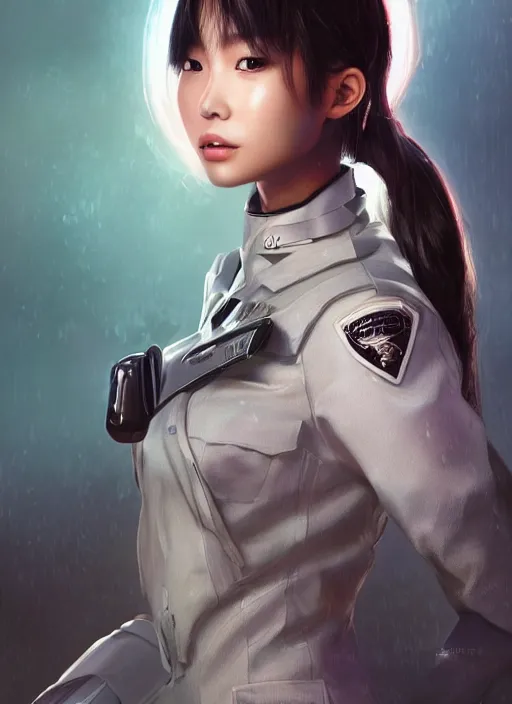 Prompt: portrait of angelababy, futuristic hong kong police uniform girl absurdly beautyfull, au naturel, hyper detailed, digital art, trending in artstation, cinematic lighting, studio quality, smooth render, unreal engine 5 rendered, octane rendered, art style by klimt and nixeu and ian sprigger and wlop and krenz cushart