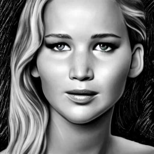 Image similar to 3 5 mm beautiful b & w front shot of jennifer lawrence, behind her on a chalkboard detailed drawings of data etl strategy, highly detailed, trending on artstation, 1 9 2 0 x 1 0 8 0