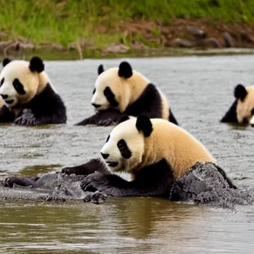 Image similar to pandas swimming in the muddy gangies river