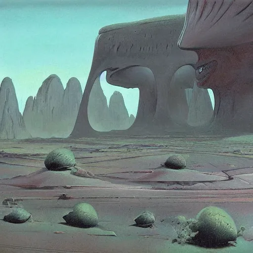 Image similar to finely detailed photorealistic exotic alien landscape by John Schoenherr and Jim Burns