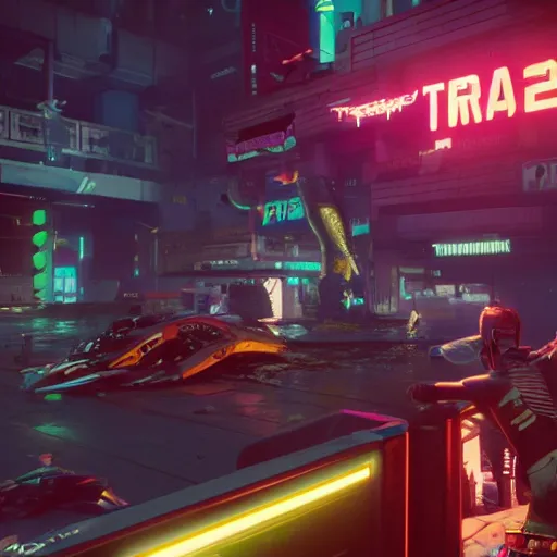 Prompt: tragedy in Cyberpunk 2077. CP2077. 3840 x 2160