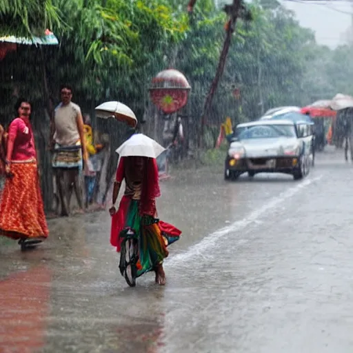 Prompt: Indian streets during rainy season