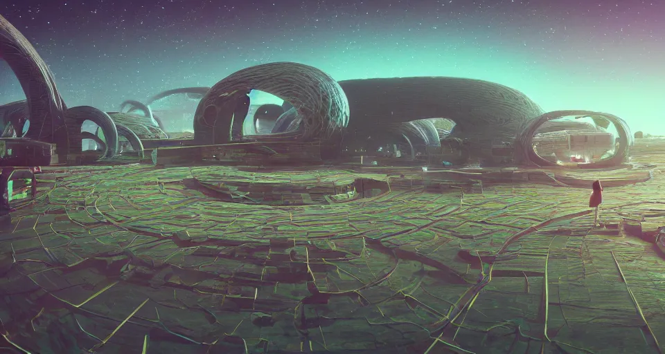 Image similar to Internal landscape view of a Stanford Torus, center composition, cinematic, rendered by simon stålenhag, rendered by Beeple, Makoto Shinkai, syd meade, environment concept, digital art, starwars, unreal engine, 3 point perspective, WLOP, trending on artstation, low level, 4K UHD image, octane render,