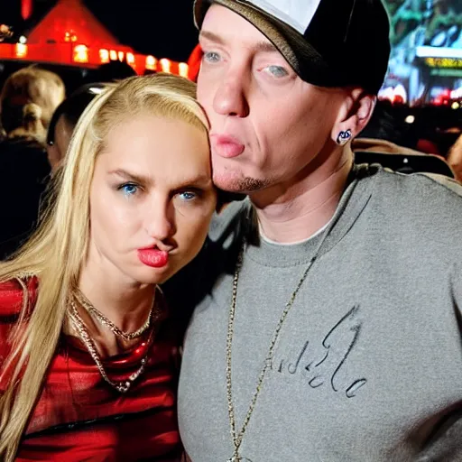 Prompt: Eminem kissing a m&m