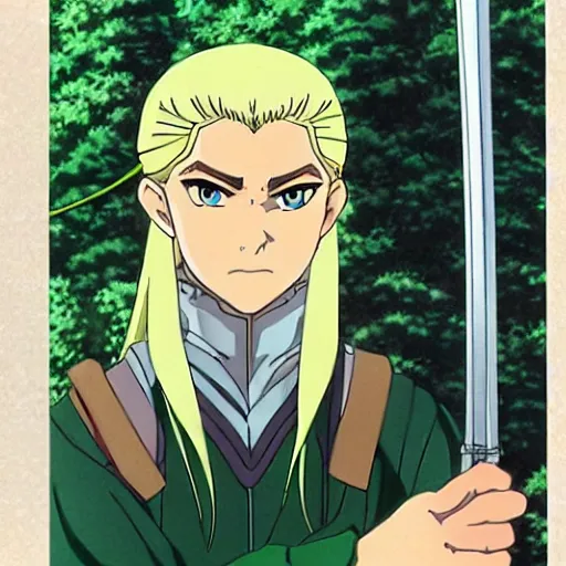 Image similar to legolas from the anime lord of the rings (1986), studio ghibli, very detailed, realistic