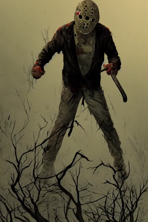 Prompt: jason voorhees in sleepy hollow, full body, big two toned eyes, teeth gritted, horror, intricate details, cinematic, epic, realistic, anatomy, tomer hanuka, uplight, artstation, photorealistic, scary