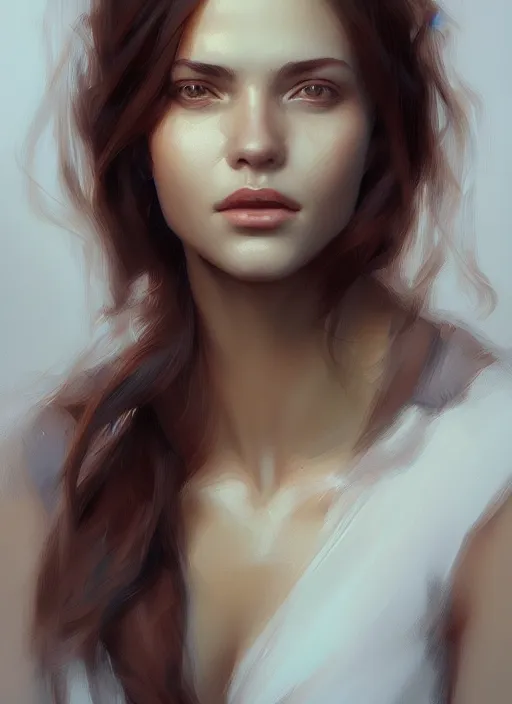 Prompt: portrait of a gorgeous young woman in the style of stefan kostic, artstation, concept art, realistic photo, smooth, insanely detailed