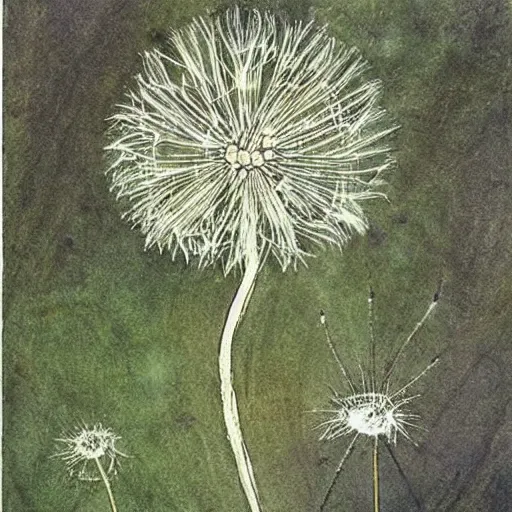 Image similar to a beautiful fairytale painting of a dandelion seed that is also a fairy. the dandelion seed is the body of the fairy. beautiful clear painting by arthur rackham