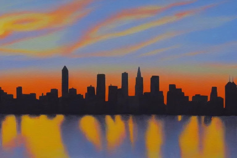 Image similar to winnipeg skyline, sunset, painting by ay jackson, group of seven, 4 k