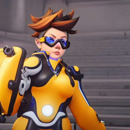 Prompt: obese tracer, overwatch, unreal engine 5