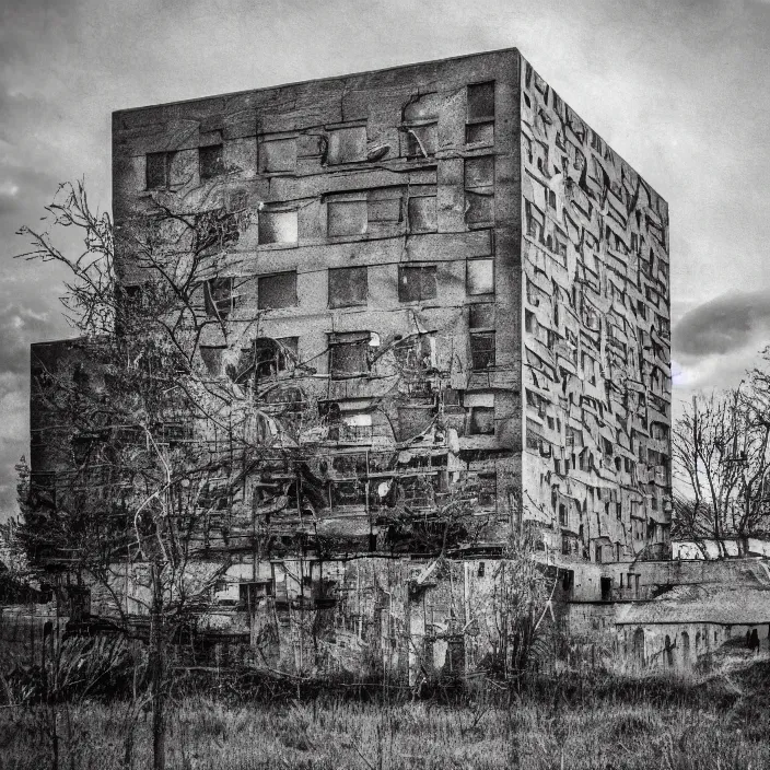 Image similar to a building in a landscape, psychotic