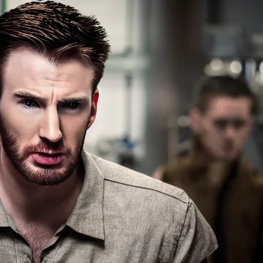 Prompt: first photos of 2 0 2 4 machinist remake - scrawny and gaunt chris evans, ( eos 5 ds r, iso 1 0 0, f / 8, 1 / 1 2 5, 8 4 mm, postprocessed, crisp face, facial features )