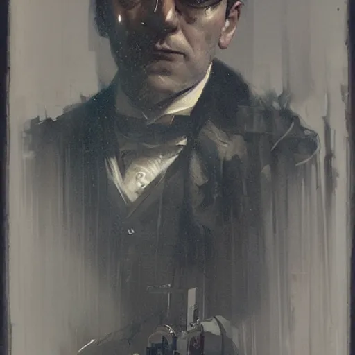 Prompt: a dapper victorian man with a glowing cybernetic chest, chiaroscuro, sci fi character portrait by greg rutkowski, craig mullins