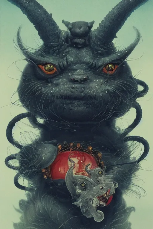 Prompt: a japanese devil animal illustrated by miyazaki by karol bak, james jean, tom bagshaw, rococo, sharp focus, trending on artstation, cinematic lighting, hyper realism, octane render, 8 k, hyper detailed, vivid, ultra detailed, highly detailed