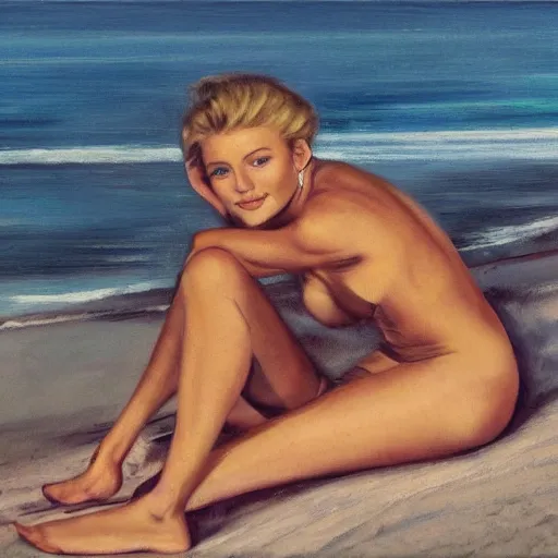 Prompt: A young Judi Bowker relaxing at a beach::highly detailed and intricate, sharp image