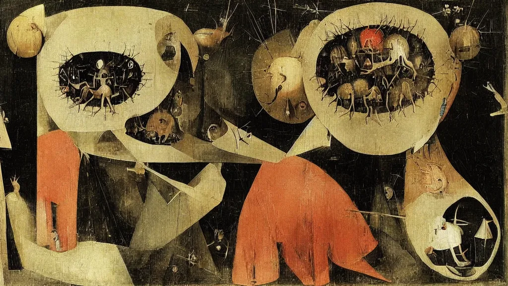 Prompt: a beauty is a virus television show, dreamy painting of coronavirus, dark, sinister, detailed scientific epidemology contagion math graph, R-number, art by Hieronymous Bosch