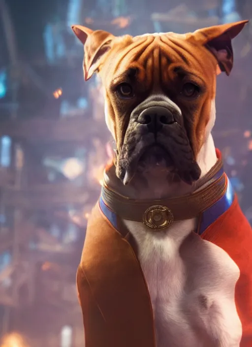 Image similar to film still of a boxer Dog as Doctor Strange in Avengers Endgame, 4k