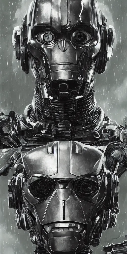 Image similar to portrait of willem dafoe as tinman, cyborg, borg, android, strogg, face of a man, body of a robot, droid, robocop, cable, victor stone, ultron, terminator, machine, flesh, quake, doom demon, wolfenstein, monster, symmetry, symmetrical, concept art by ruan jia and greg rutkowski