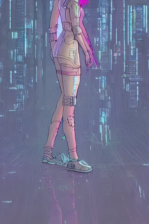 Image similar to full body portrait of cyberpunk girl inspired by william gibsons neuromancer, the sprawl, plain background, ultrafine detail, digital concept art, masterpiece!!!