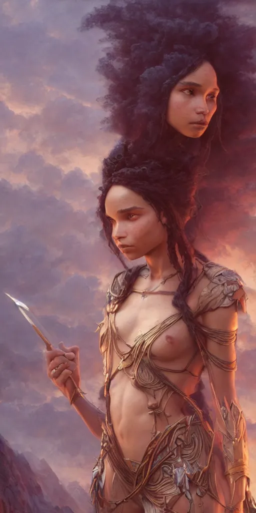 Prompt: zoe kravitz, beautiful fantasy maiden, dungeons and dragons, masterpiece by edgar maxence and ross tran and michael whelan, gustav dore, 8 k, octane render