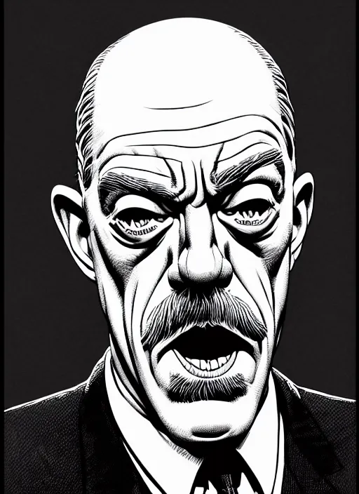 Prompt: j. k. simmons as j. jonah jameson, extremely detailed, bold line art, by vincent di fate and joe fenton and artgerm, marvel, inking, etching, screen print, masterpiece, trending on artstation, sharp, high contrast, hyper realistic, hd, 4 k, 8 k