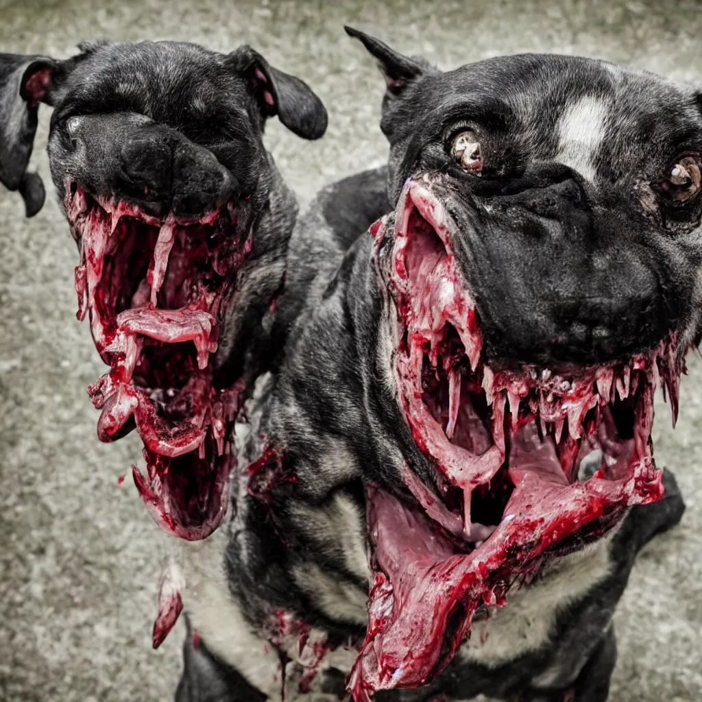 Image similar to horrifying and demonic dog with bloody fangs
