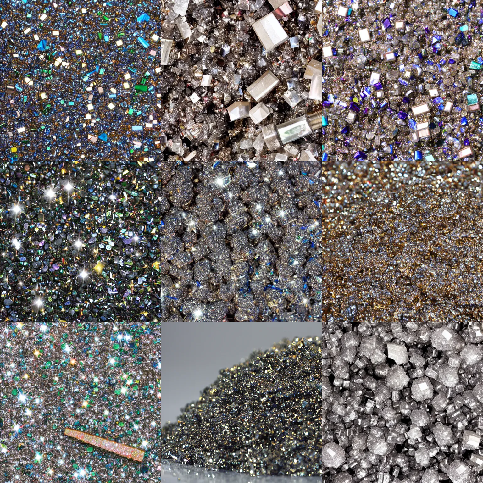 Prompt: pile of glittering cylindrical crystals